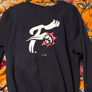 Reading Phighten Phil’s Navy Blue Graphic Crewneck Sweater